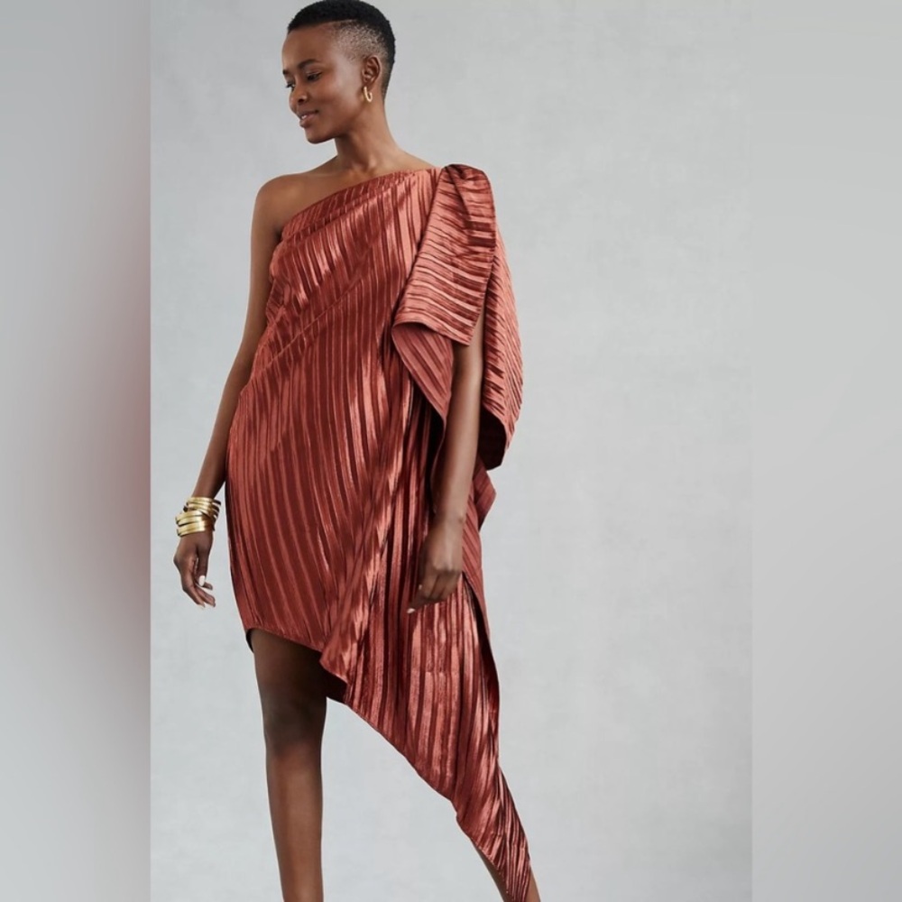 Guapa Elegant One-Shoulder Rust Dress - New with Tags - Picture 2 of 7